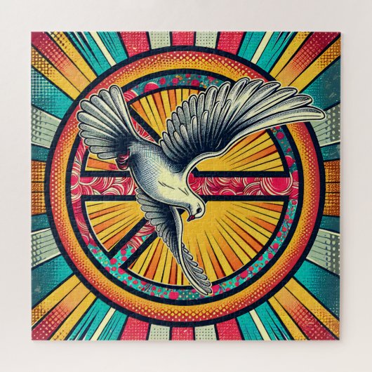 Boho Retro Dove und Peace Sign Puzzle (Horizontal)