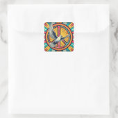 Boho Retro Dove und Peace Sign Quadratischer Aufkleber (Tasche)