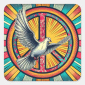 Boho Retro Dove und Peace Sign Quadratischer Aufkleber (Vorderseite)