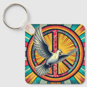 Boho Retro Dove und Peace Sign Schlüsselanhänger (Vorderseite)