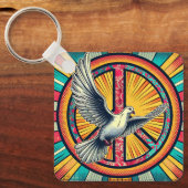 Boho Retro Dove und Peace Sign Schlüsselanhänger (Vorderseite)