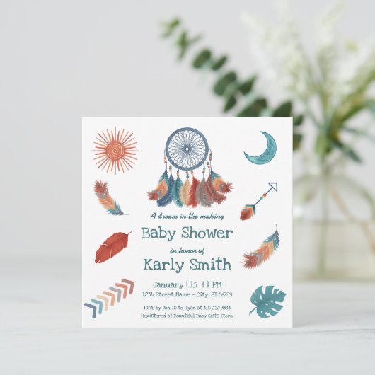 Boho Retro Dreamcatcher Kinderdusche Einladung (Stehend Vorderseite)