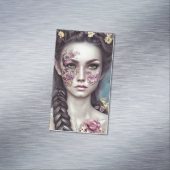 Boho Retro Fantasy Girl mit Blume Magnetische Visitenkarte (Beispiel)