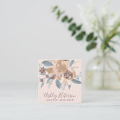 Boho retro floral Aquarell Haar Logo Quadratische Visitenkarte (Stehend Vorderseite)