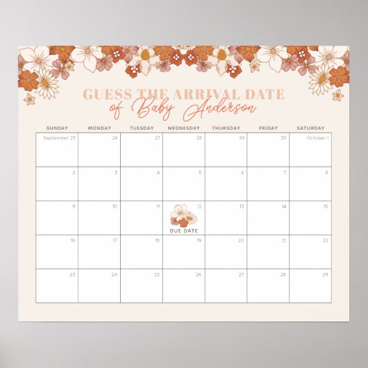 Boho Retro Floral Baby Ratet den Fälligkeitskalend Poster (Vorne)