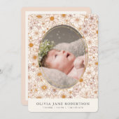 Boho Retro Floral Girl Foto Geburtserklärung Einladung (Vorne/Hinten)