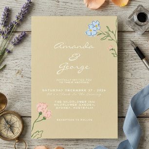 Boho Retro Floral Groovy Feste Hochzeit Einladung