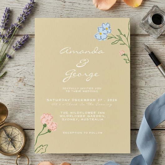 Boho Retro Floral Groovy Feste Hochzeit Einladung