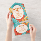 Boho Retro Floral Wedding All In One Einladung (Abreißen)