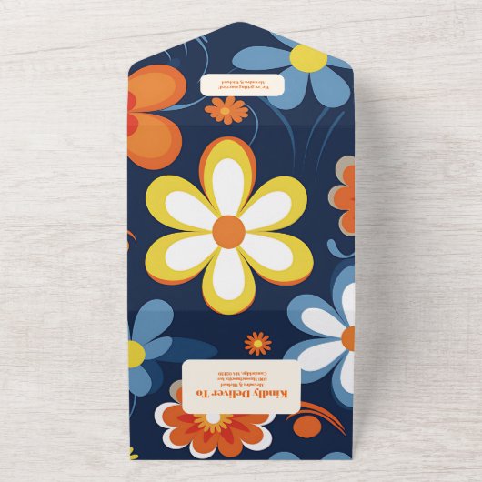 Boho Retro Floral Wedding All In One Einladung (Außenbereich)