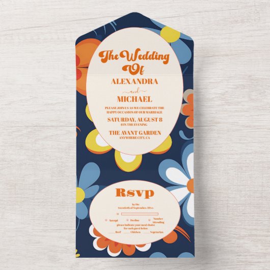 Boho Retro Floral Wedding All In One Einladung (Innen Boden)