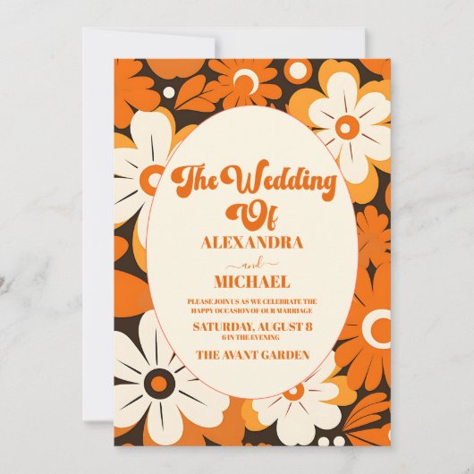 Boho Retro Floral Wedding Einladung (Vorderseite)