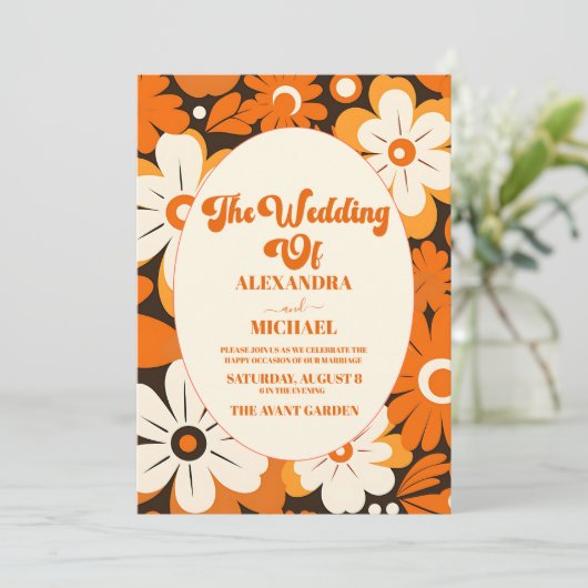 Boho Retro Floral Wedding Einladung (Stehend Vorderseite)