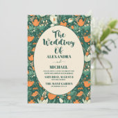 Boho Retro Floral Wedding Einladung (Stehend Vorderseite)