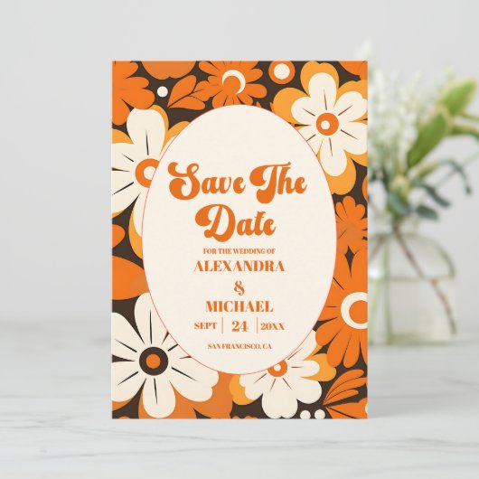 Boho Retro Floral Wedding Save The Date (Stehend Vorderseite)