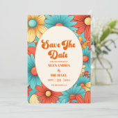 Boho Retro Floral Wedding Save The Date (Stehend Vorderseite)