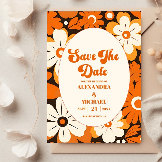 Boho Retro Floral Wedding Save The Date