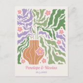 Boho Retro Floral Wedding Save the Date Postcard Postkarte (Vorderseite)
