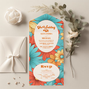 Boho Retro Florale Hochzeit All In One Einladung