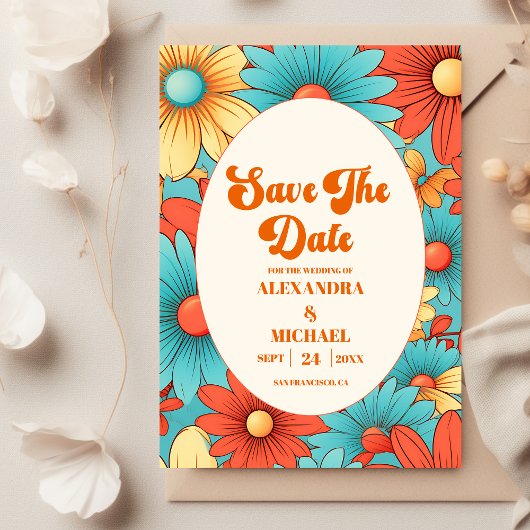 Boho Retro Florale Hochzeit Save The Date