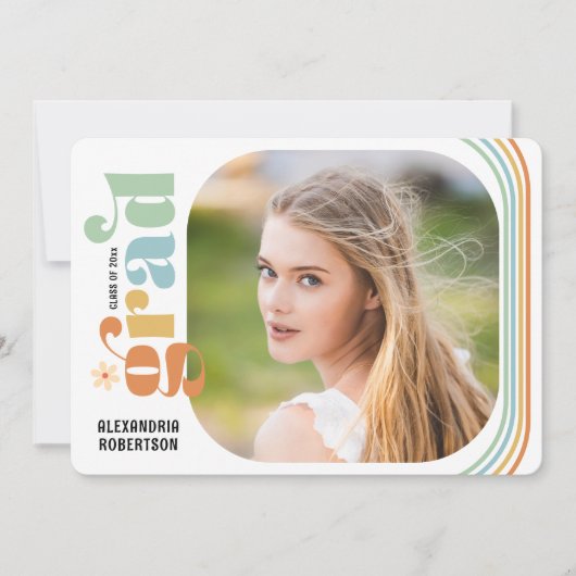 Boho Retro Foto Abschluss Ankündigung (Vorderseite)