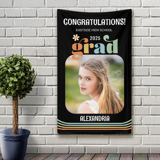 Boho Retro Foto Herzlichen Glückwunsch Graduate Ba Banner