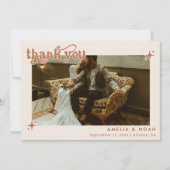 Boho Retro Foto Wedding Danke Karte (Vorderseite)