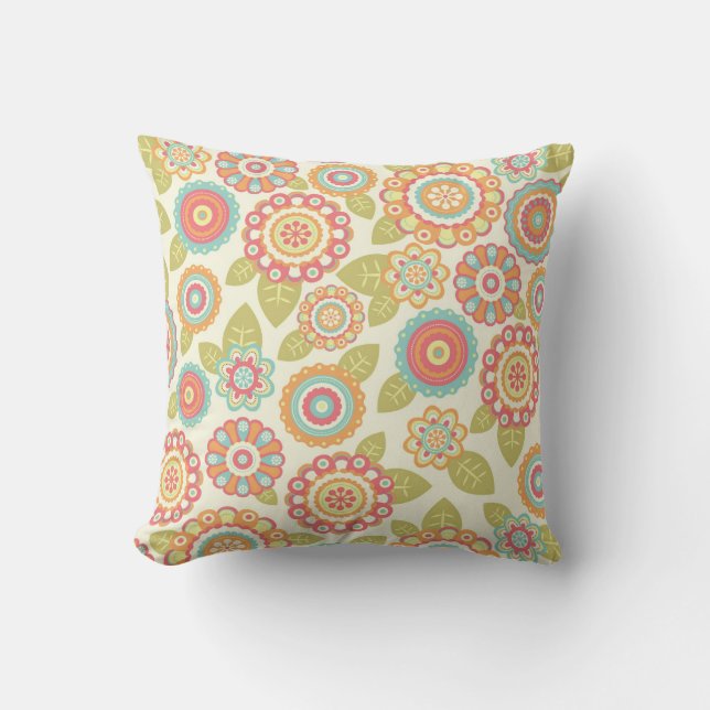 Boho Retro Funky Blume Blumenmuster (Cream) Kissen (Vorderseite)