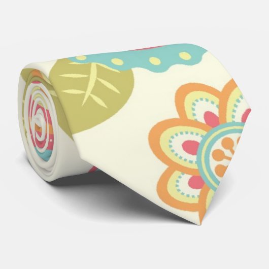 Boho Retro Funky Blume Blumenmuster (Cream) Krawatte (Gerollt)