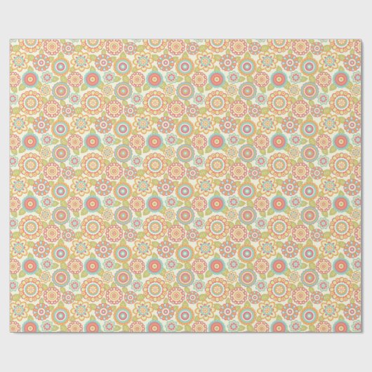 Boho Retro Funky Blumen-Blumenmuster (Creme) Geschenkpapier (Flach)