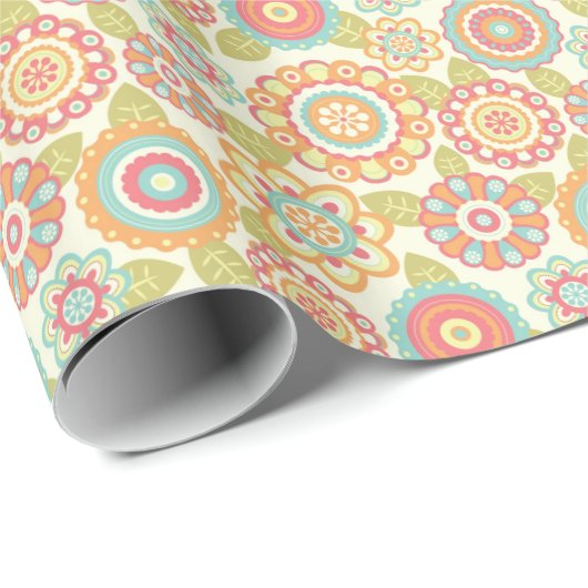 Boho Retro Funky Blumen-Blumenmuster (Creme) Geschenkpapier (Rolleneckpunkt)