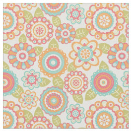 Boho Retro Funky Blumen-Blumenmuster (Creme) Stoff