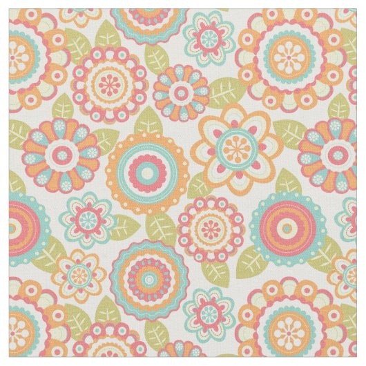 Boho Retro Funky Blumen-Blumenmuster (Creme) Stoff (Nahaufnahme)