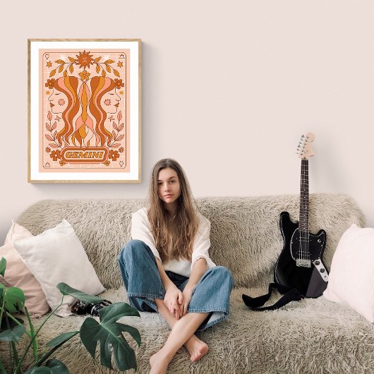 Boho Retro Gemini Zodiac Poster