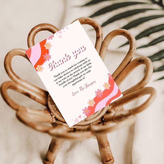 Boho Retro Groovy Daisy Baby Dusche Dankeschön Kar Ankündigung