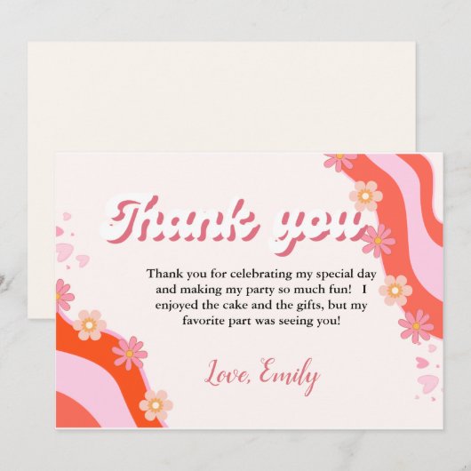 Boho Retro Groovy Daisy Birthday danke Karte (Vorne/Hinten)