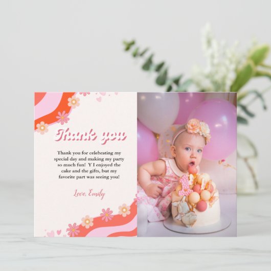 Boho Retro Groovy Daisy Birthday danke Karte (Stehend Vorderseite)