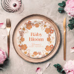 Boho Retro Groovy Floral Baby Shower Baby Dusche Pappteller<br><div class="desc">Diese böhmisch/bohemianische Babyduschplatte ist mit grooven und Retro-Wildblumen in Orangetönen gestaltet. Personalisieren Sie es für Ihre Bedürfnisse. In meinem Geschäft finden Sie passende Produkte.</div>