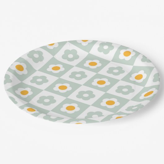 Boho Retro Groovy Floral Daisy Birthday Party Pappteller (Schrägansicht)