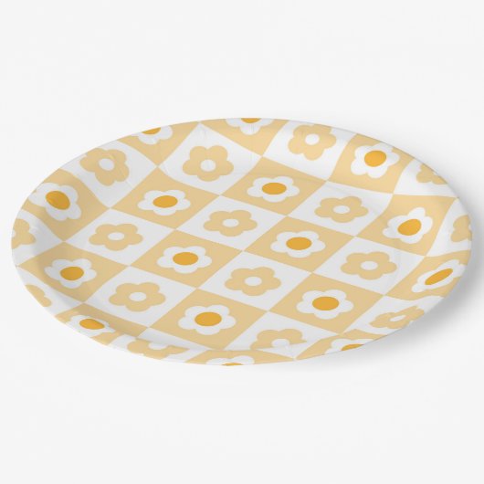 Boho Retro Groovy Floral Daisy Birthday Party Pappteller (Schrägansicht)