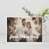 Boho Retro Just Married Foto Announccard Ankündigung (Stehend Vorderseite)