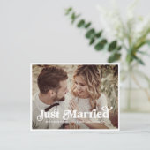 Boho Retro Just Married Foto Postkarte (Stehend Vorderseite)