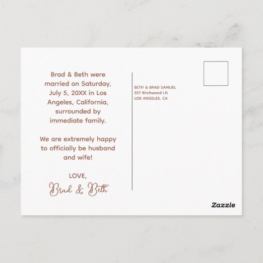 Boho Retro Just Married Foto Postkarte (Rückseite)