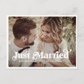 Boho Retro Just Married Foto Postkarte (Vorderseite)