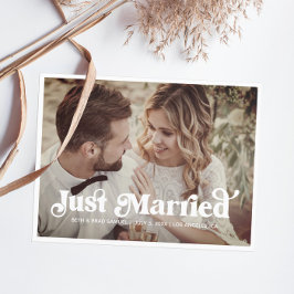 Boho Retro Just Married Foto Postkarte