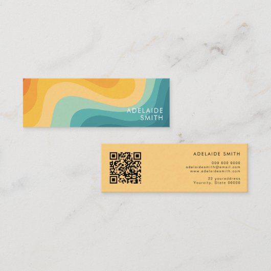 Boho Retro Klassische Farbwellene QR-Code Mini Visitenkarte (Vorne/Hinten)