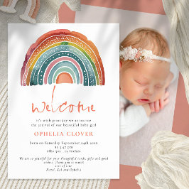 Boho Retro Kolored Rainbow Welcome Foto Birth Ankündigung