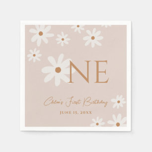 Boho Retro Light Brown Daisy Floral Erster Geburts Serviette