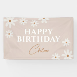 Boho Retro Light Brown Daisy Floral Happy Birthday Banner
