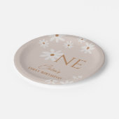 Boho Retro Light Brown Daisy Girl Erstgeburt Pappteller (Schrägansicht)